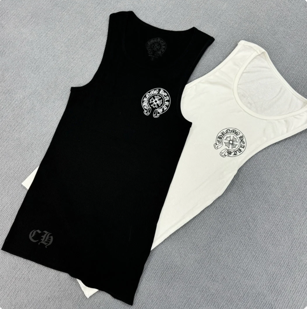 Chrome Hearts T-shaped printed black and white vest skirt Tank Tops