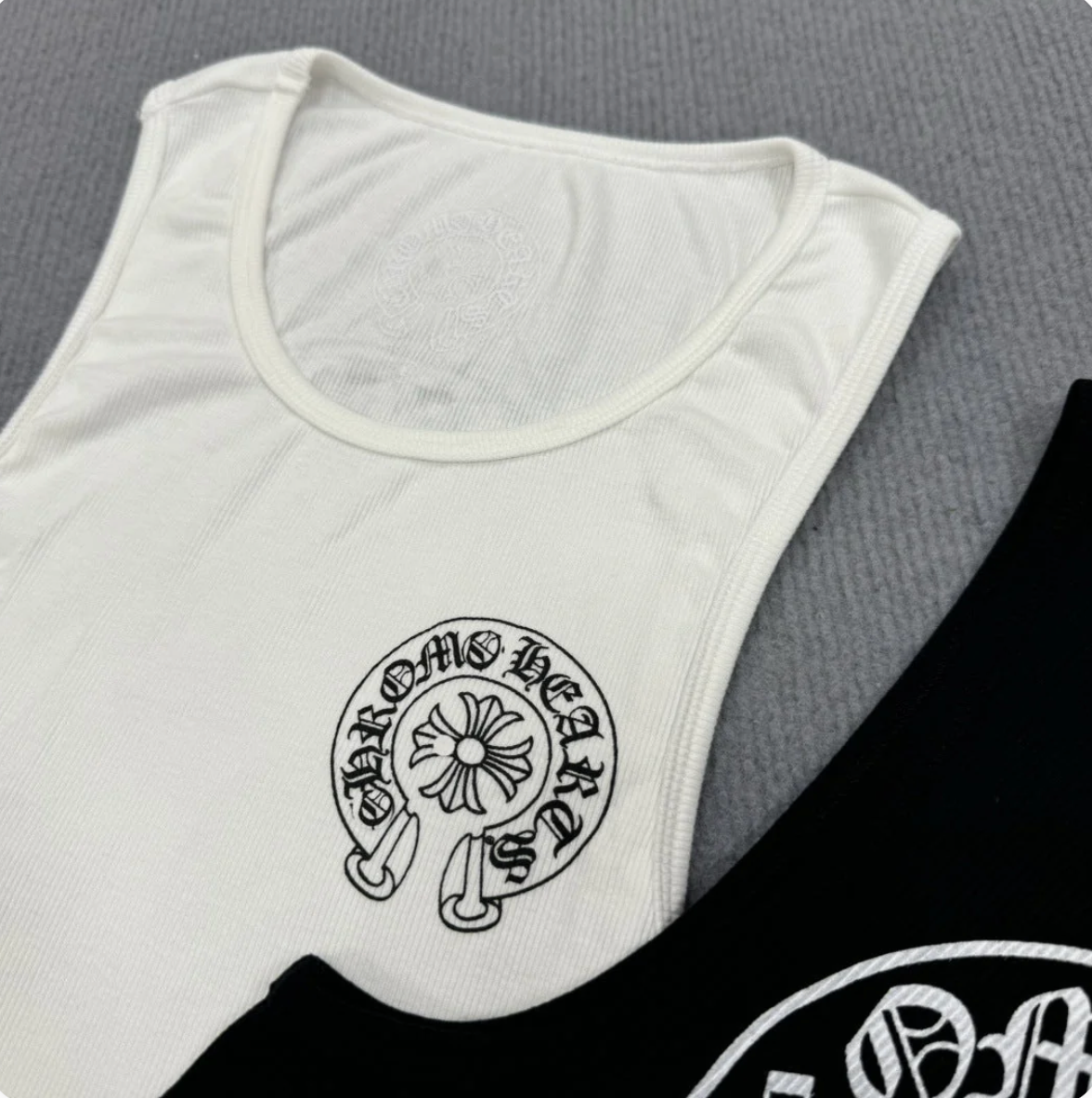 Chrome Hearts T-shaped printed black and white vest skirt Tank Tops